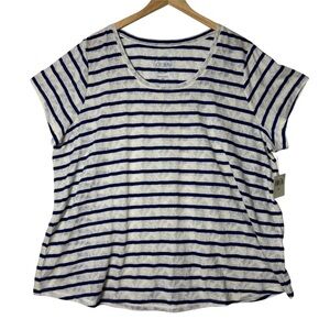 Womens Lucky Brand Blue White Striped Semi Sheer Lace Tee Shirt Top Size 3X NWT